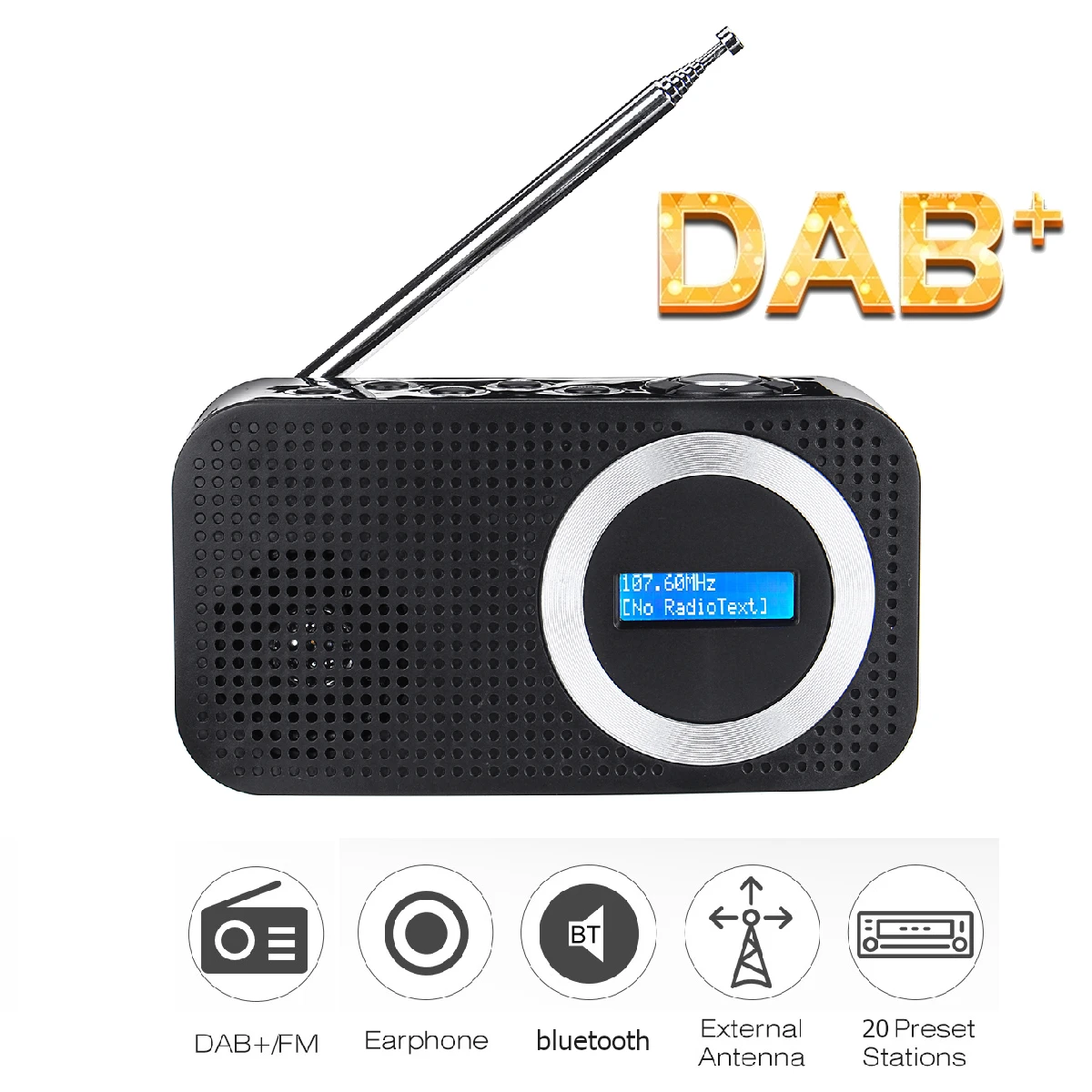 

LEORY DAB Digital FM Radio bluetooth Speaker 3.5mm AUX Jack LCD Display Speaker in Black or White Color