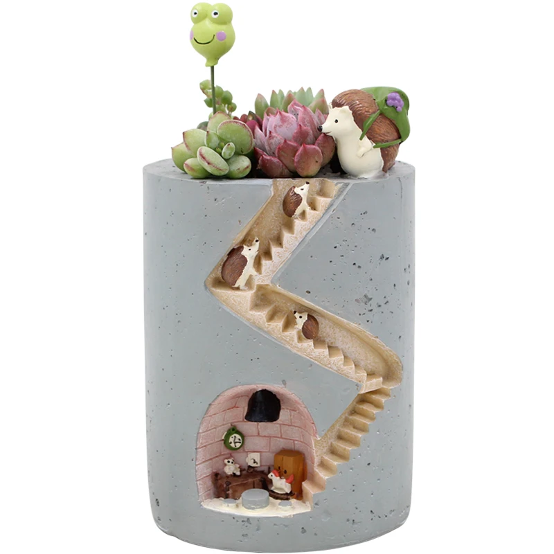 

Creative Micro Landscape Flower Pot Hanging Hedgehog Design Flowers Baskets Succulents Plants Holder House Bonsai Garden Pots