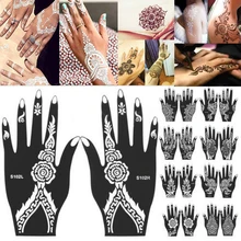 2PCS India Henna Temporary Tattoo Stencils For Hand Leg Arm Feet Body Art Decal