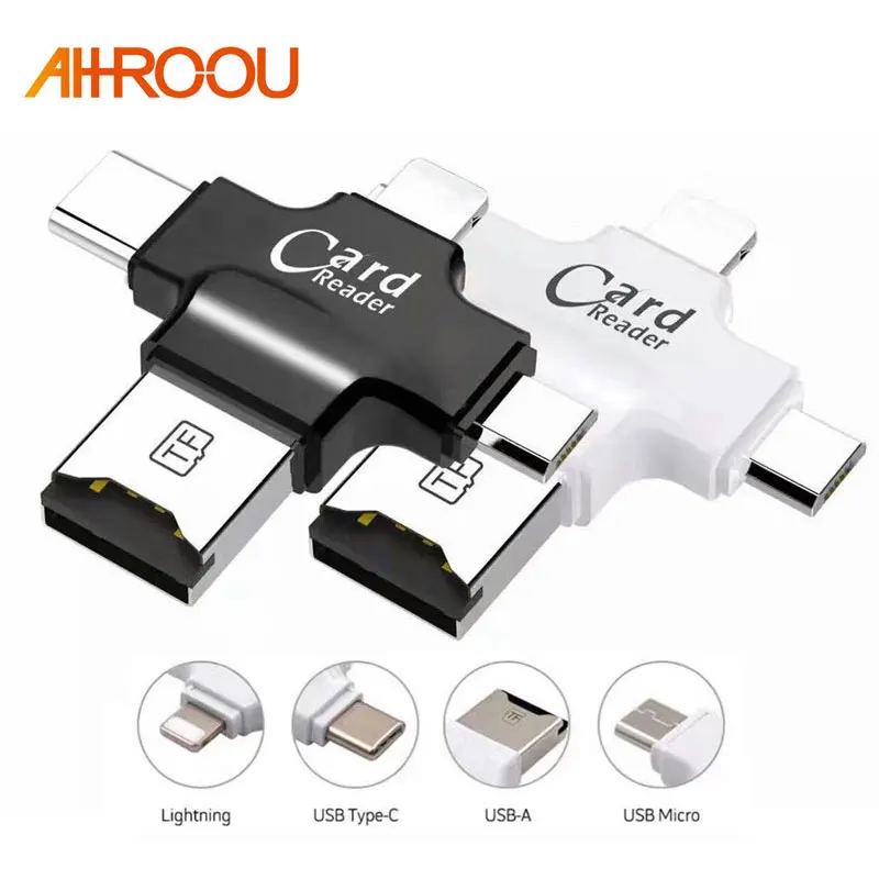

4 in 1 For Lightning/Micro USB/USB 2.0 Memory Card Reader Micro SD Card Reader for iPhone 7/iPhone 8 X/iPad Android OTG reader