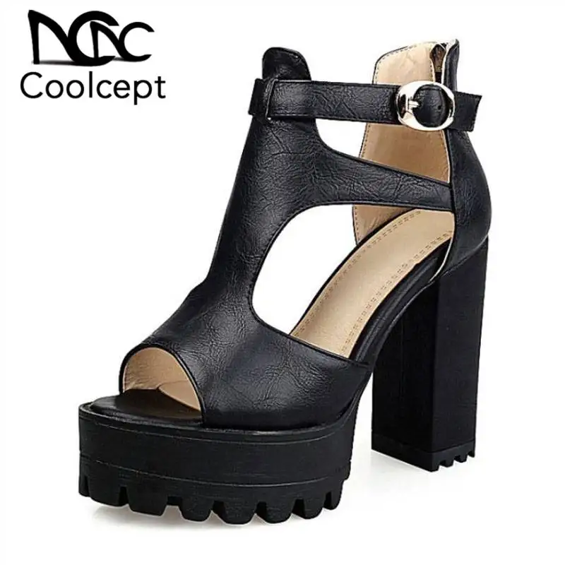 

Coolcept Sexy High Heel Sandals Zipper Platform Peep Toe Summer Shoes Women Beach Vacation Sandals Women Footwear Size 33-43