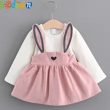 Sodawn/Одежда для маленьких девочек; сезон осень; Новинка; милый длинный ремень с ушками; милое платье для малышей; Одежда для младенцев; одежда для детей