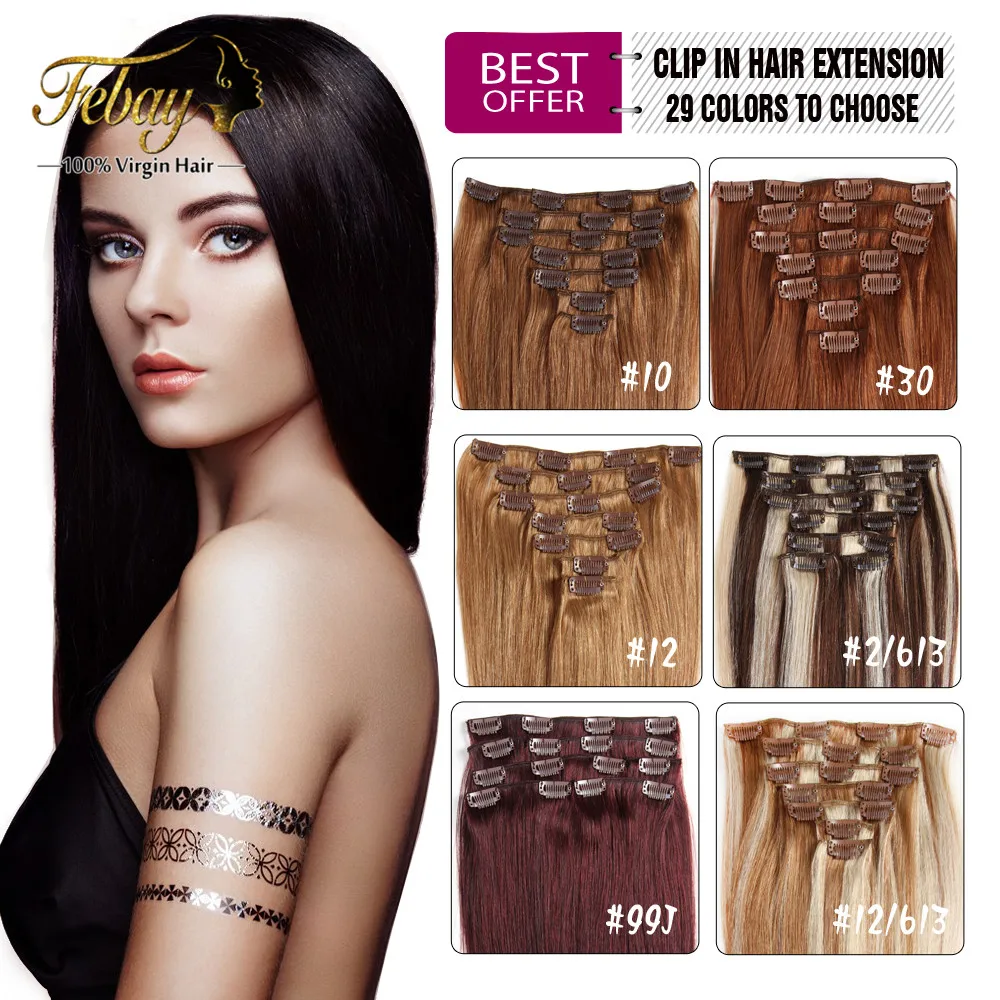 Brazilian Virgin Hair Clip In Human Hair Extensions Full Head 70g-160g Clip In Brazilian Hair Extensions Remy Human Hair Clip in