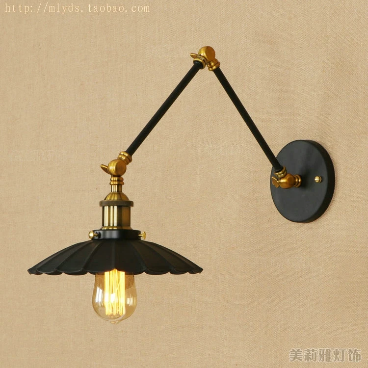 Vintage industrial style loft creative minimalist long arm wall lamp adjustable Handle Metal Rustic Light Sconce Fixtures