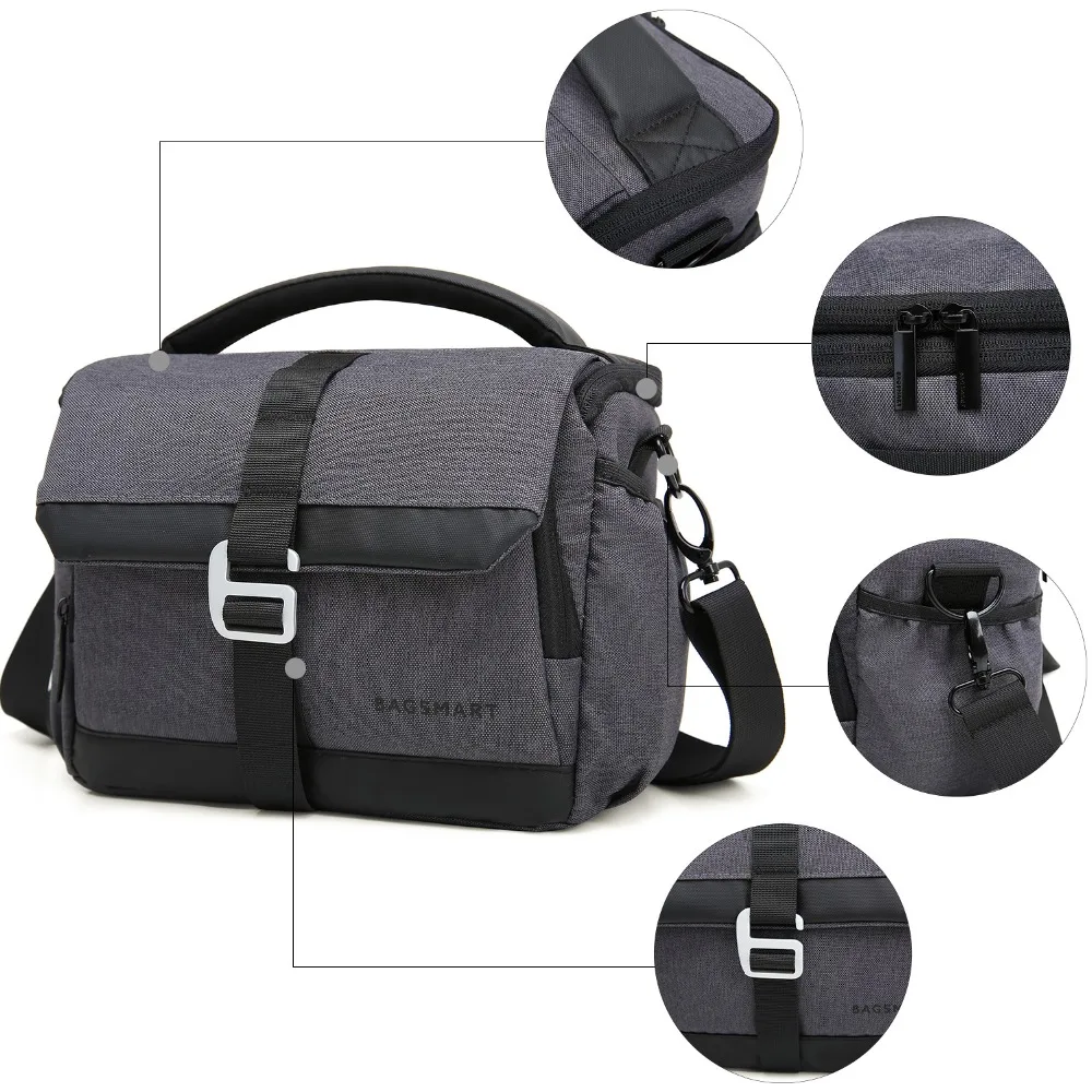 BAGSMART DSLR/SLR Camera Shoulder Bag Waterproof Polyester Camera Case For Canon Nikon Sony Lens Pouch Bag with Rain Cover