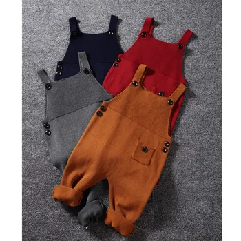 

1-5Y New Autumn Unisex Baby Pocket Knitted Rompers Overalls Jumpsuits Boys Girls Candy Color Bib Harem Pants Kids Clothes