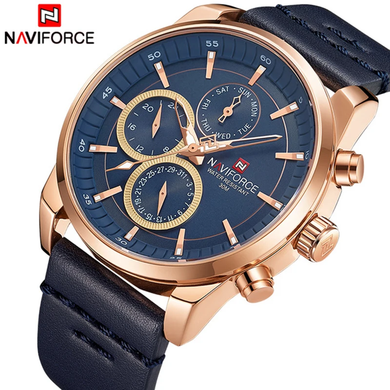 

Mens Watches NAVIFORCE Luxury Brand Men's Quartz 24 Hour Date Watches Man Waterproof Clock Men Sport Leather Starp Wrist Watch
