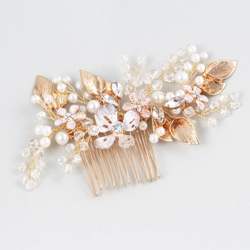 Dower me Handmade Exquisite Comb For Women Gold Leaf Bridal Hair Piece