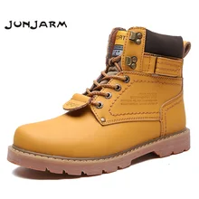 JUNJARM New Arrival Mens Ankle Boots Split Leather Mens Work Boots Fashion Men Leather Boots High Quality Warm Men Winter Shoes