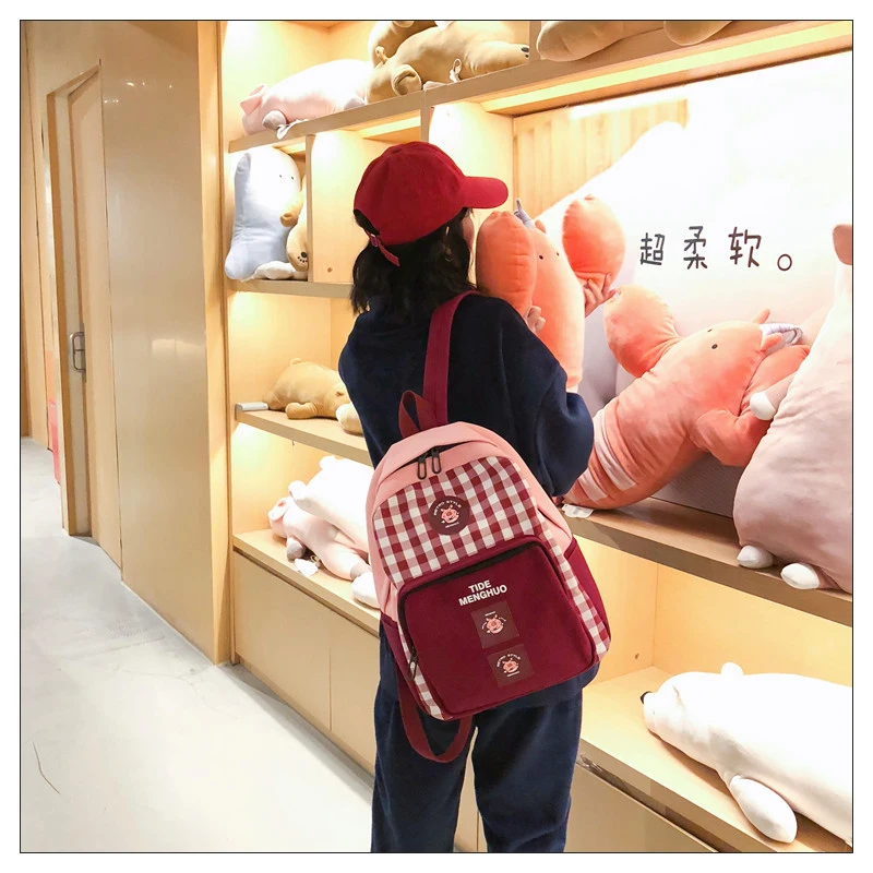 Harajuku, короткий сетчатый рюкзак, белый, черный, женский, для путешествий, клетчатый рюкзак, Sirt Cantasi, для студентов, Холщовая Сумка через плечо, Mochila