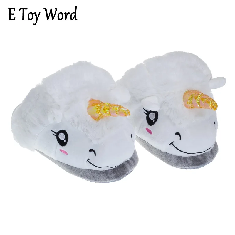 online E PALAVRA BRINQUEDO HOT 2018 Novo Inverno Chinelos Quentes Mulheres Casuais casa Pantufas Interior Bonito Dos Desenhos Animados do Unicórnio De Pelúcia Sapatos Para Adultos