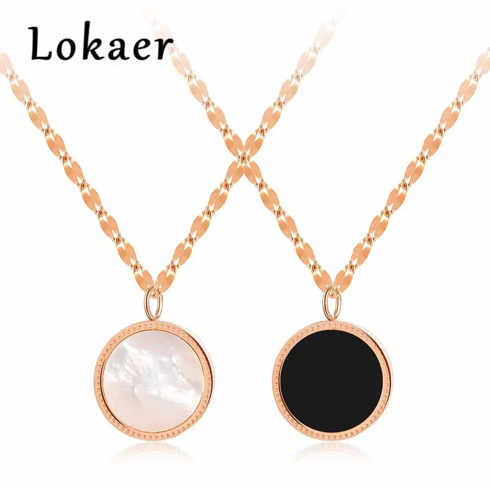 

Lokaer Classic Love Black White Shell Chain Pendant Necklace Rose Gold Color Stainless Steel Chokers Necklaces Jewelry LGX1324