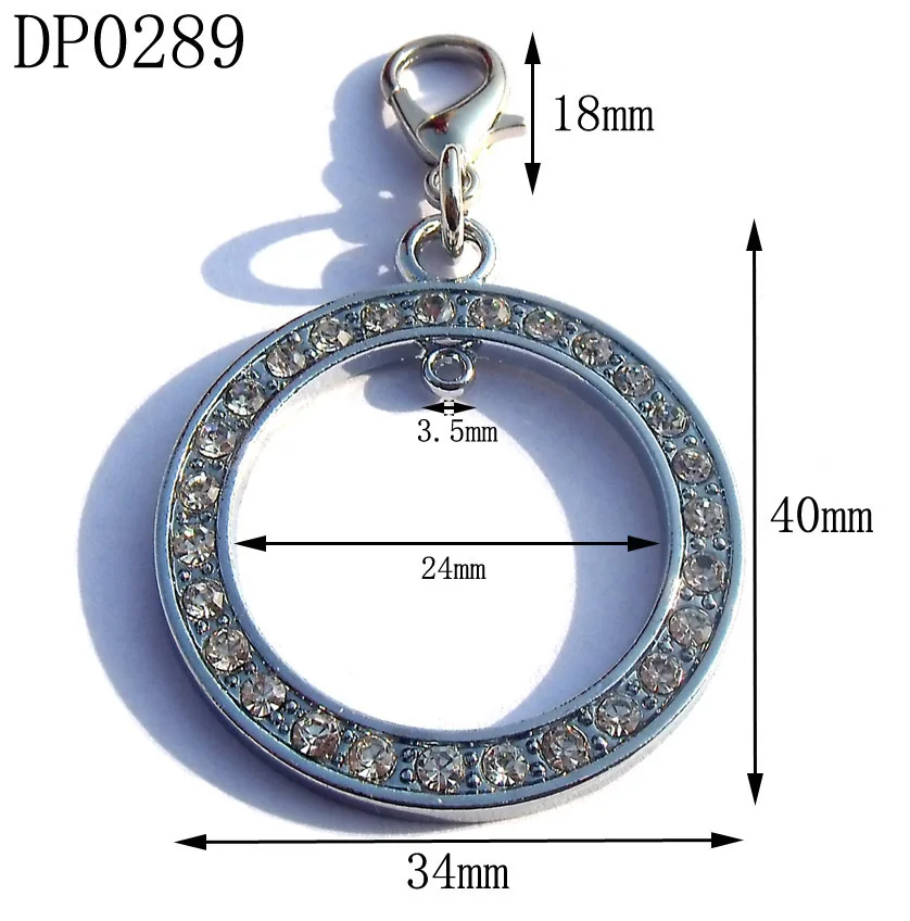 40mm Top Quality Crystal Stud Silver Metal Two Loops Charms Pendants
