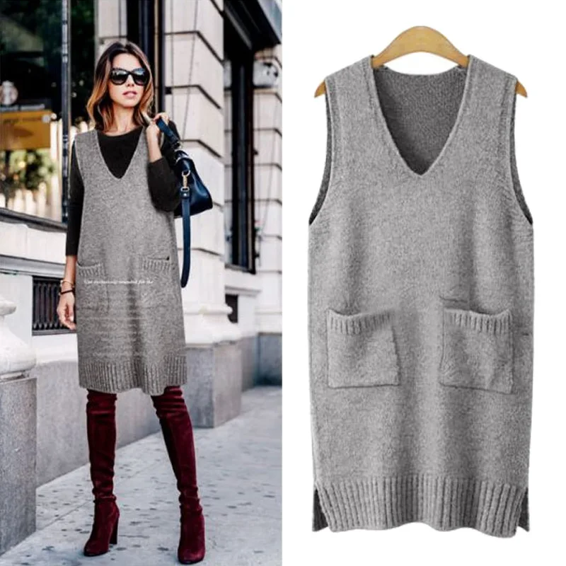Autumn winter new women's sleeveless loose sweater dress fashion