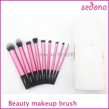 Sedona 9pcs travel makeup brush sets,with white cylinder brush case,three color can select