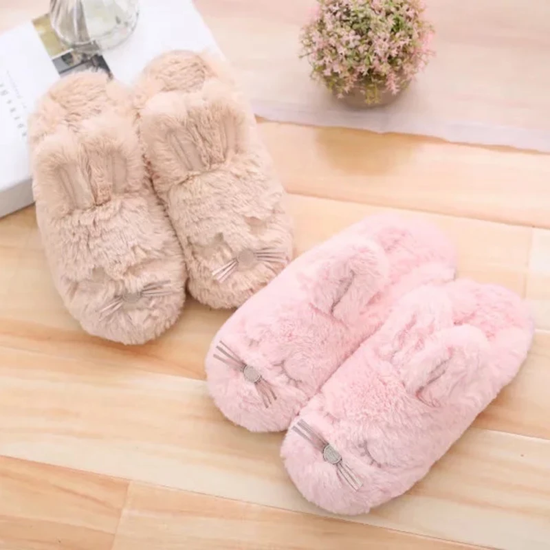 Millffy bunny/зимние бархатные теплые домашние тапочки с заячьими ушками Нескользящие