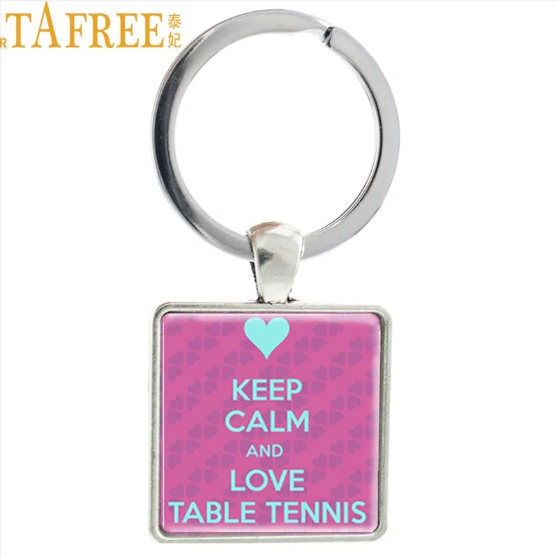 

TAFREE popular pong sports keychain keep calm and love table tennis Square keyring women men athletic jewelry NW345