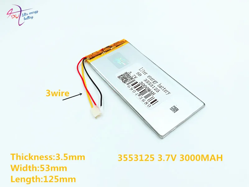 

3 line Liter energy battery 3553125 3.7V 3000MAH Lithium Polymer Li-Po Rechargeable Battery For Mp4 GPS PAD E-Book tablet pc