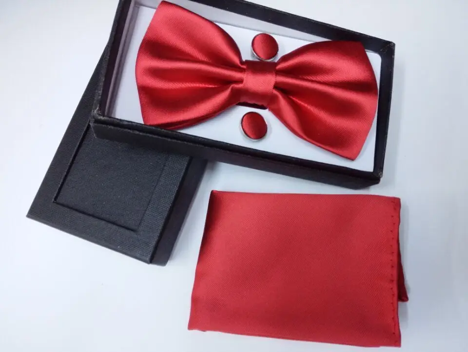 SHENNAIWEI сплошной цвет галстук-бабочка набор Мужская Свадебная одежда мужские галстуки и комплекты носовых платков галстук запонки коробки Подарочная коробка lote - Цвет: red