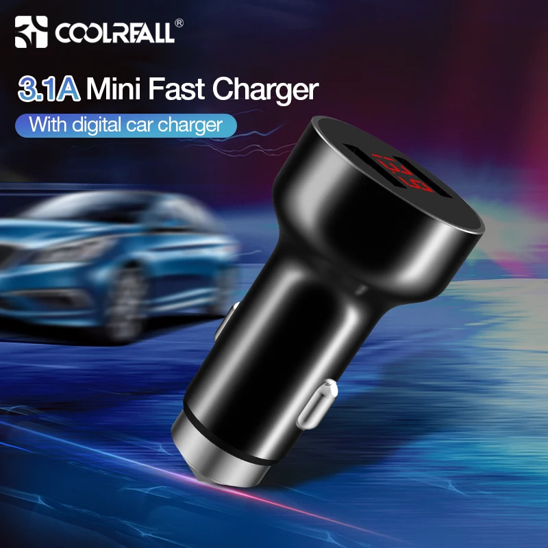 

Coolreall 5V 3.1A Digital LED Display Dual USB Car Charger for iPhone Samsung Tablet Travel Adapter Fast Charging for Xiaomi
