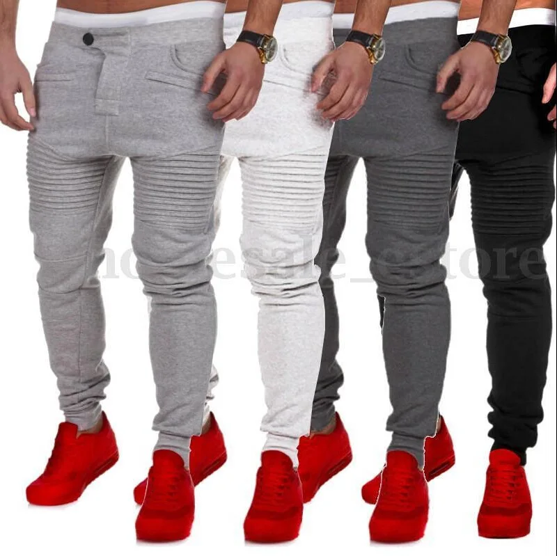 

HOT 2018 Outdoor men's sport runway muscle hip hop stretch pants fitness Stitching design stripe thin leg man jogging sweatpants
