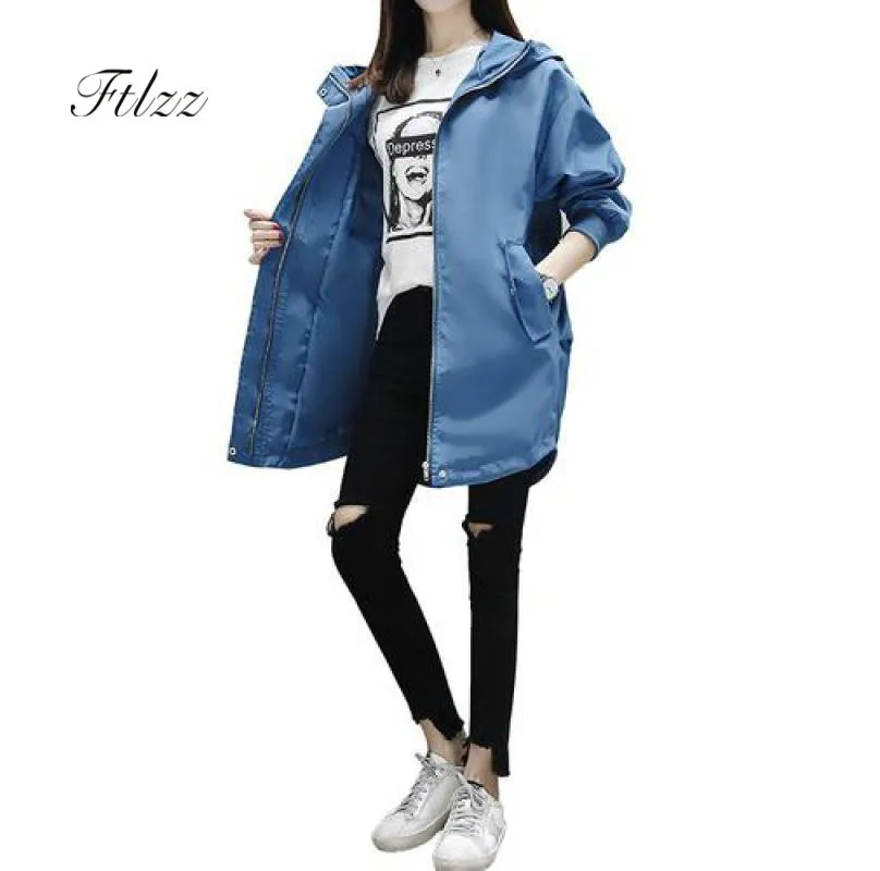

Spring Autumn Hooded Trench Coats Women Casual Harajuku Medium Long Windbreaker Plus Size Female Overcoat Casaco Feminino