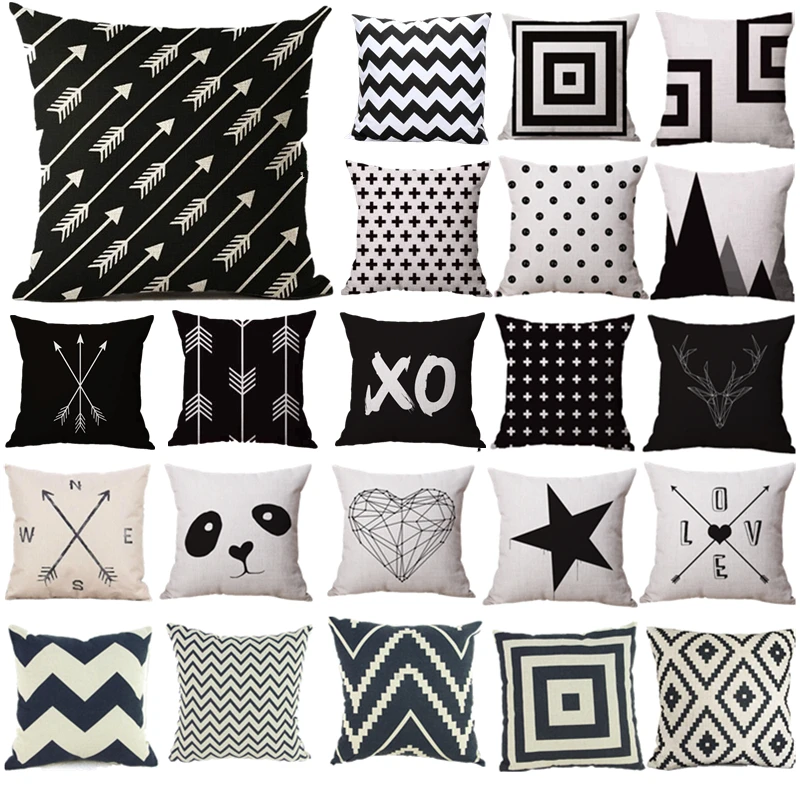

Pillow Case Black and White Pattern Pillowcase Cotton Linen Printed 18x18 Inches Geometry Euro Pillow Covers 35