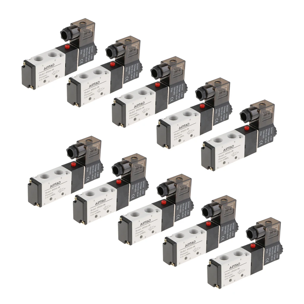 10pcs/lot 4V210-08 Solenoid Valve 5 Way 2 Position Pneumatic Air-Operated 1/4 BSPT 24V