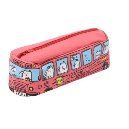 TOUCHNEW Kawaii креативный чехол для карандашей с автобусом, большая вместительность, милый мультяшный рисунок животных, Холщовая Сумка для карандашей, школьные принадлежности, Estojo Escolar - Цвет: Красный