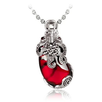 

S925 silver necklace Natural semi-precious stones jewelry Red Garnet Pendant silversmith old hand brave woman retro red Pendant