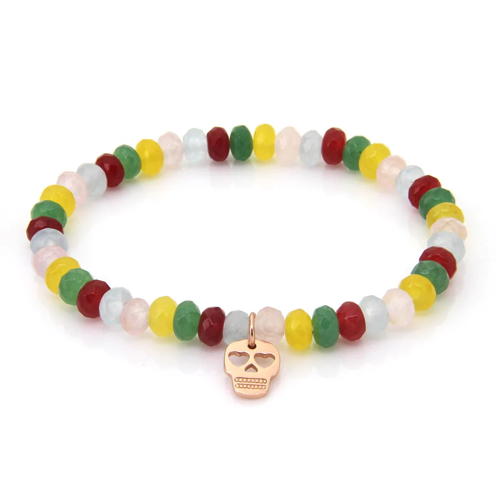 

Thomas Royalty Collection Mutlicolor Small Nature Stone Bead Bracelet with Skull Charm, Glam Jewelry for Women TS B197