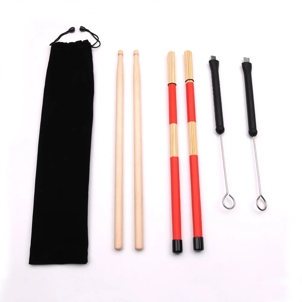 Hot 1 Set Bamboo Jazz Drum Rod Brushes Sticks with Storage Pouch Accessories for Folk Music MCK99