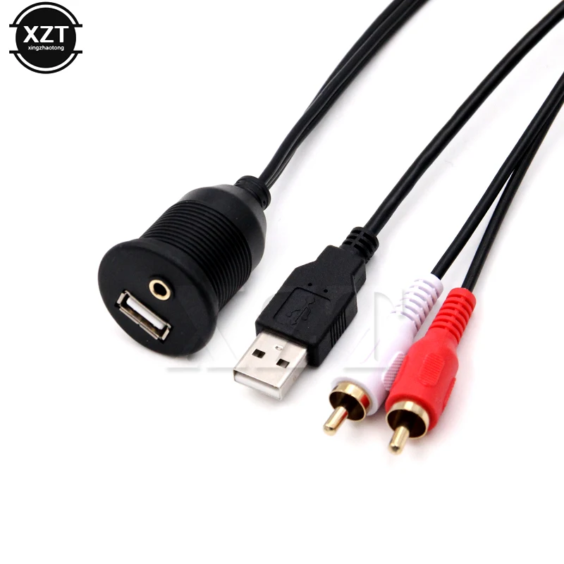 High Quality Car Dashboard Flush Mount USB AUX 2RCA Socket Extension Lead Panel Cable Waterproof Cord for Automobiles Motorcycle
