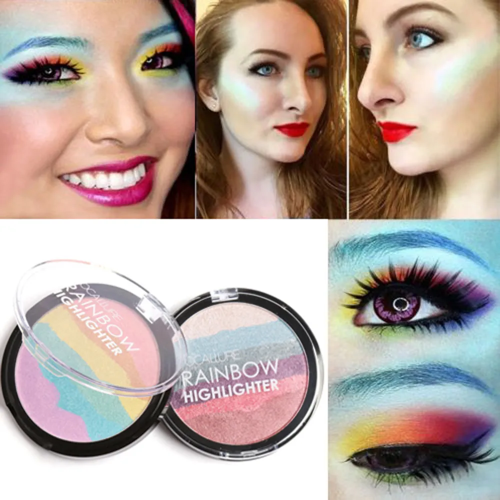 Focallure Rainbow Highlight Eyeshadow Palette Baked Blush Face Shimmer