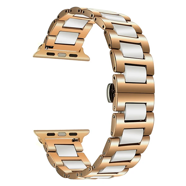 Rose Gold White Керамический+ ремешок из нержавеющей стали для часов 38 мм 42 мм iWatch Apple Watch Sport Edittion Бабочка Пряжка ремешок браслет - Цвет ремешка: Rose Gold White