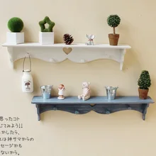 American Style Wooden Wall Rack Storage Rack with 4 Hook Storage Shelf White or Blue Wall & Home Decor