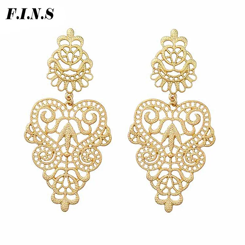 

F.I.N.S Long Earrings Fashion Jewelry Women Drop Earings Gold Color Lace Hollow Earrings for Women Statement Earrings Hanging