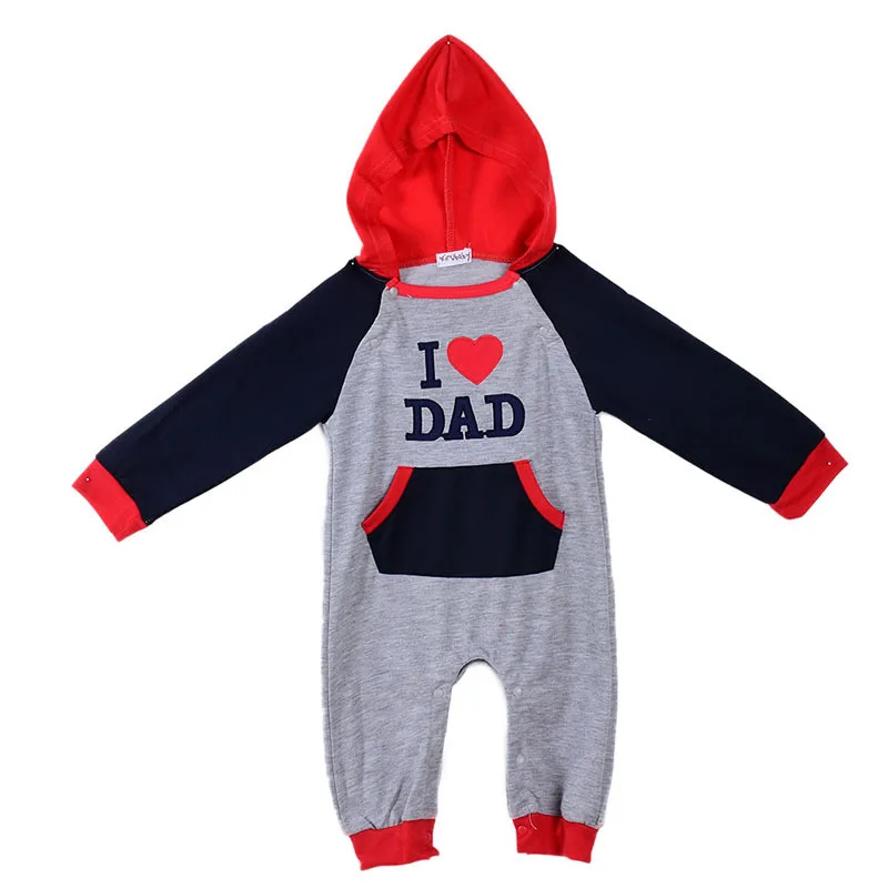 I Love MOM and DAD Baby Autumn Hooded font b Rompers b font Grow Long Sleeve