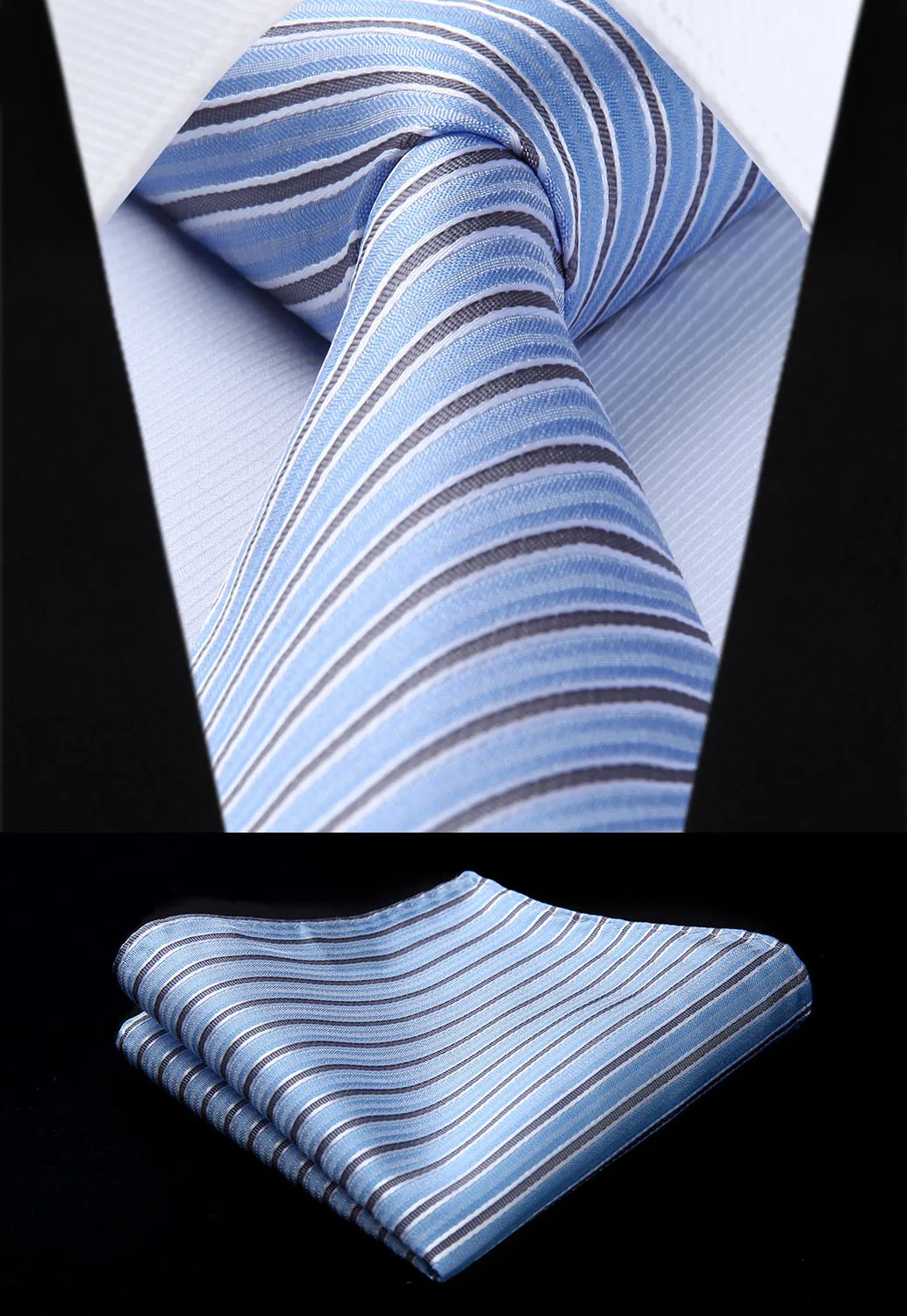 

Blue Striped 3.4" Silk Tie Party Wedding Handkerchief Set New#TS608B8S Woven Classic Tie Necktie