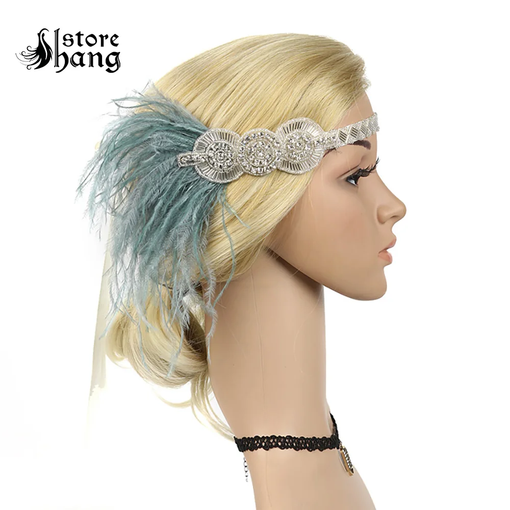 

Vintage Roaring 20s Headpiece Art Deco 1920s Gatsby Flapper Headband With Feather Antique Retro Style Bridal Hair Accessories