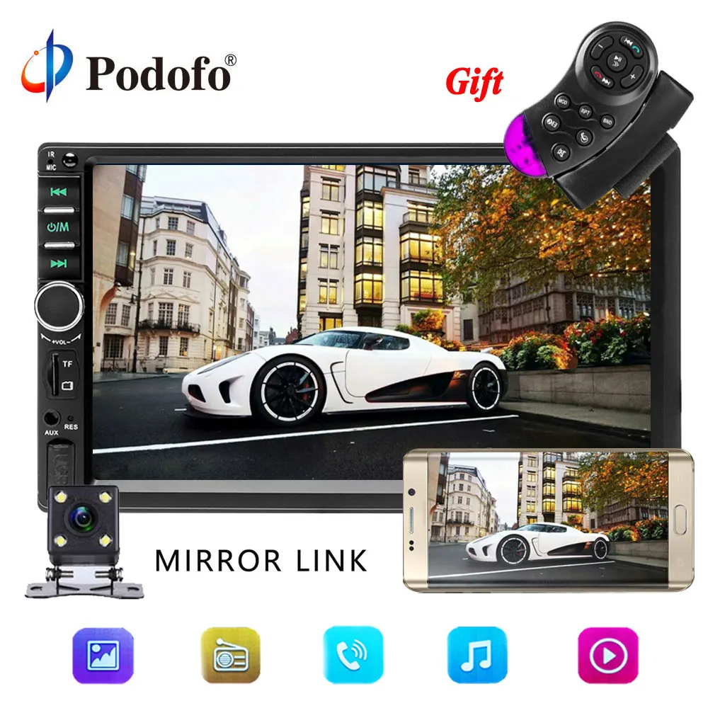 

Podofo 7018B 2 Din Car Radio Video Player 7" Touch Car Multimedia player MP5 Player USB FM Bluetooth Mirror-Link 2din Autoradio