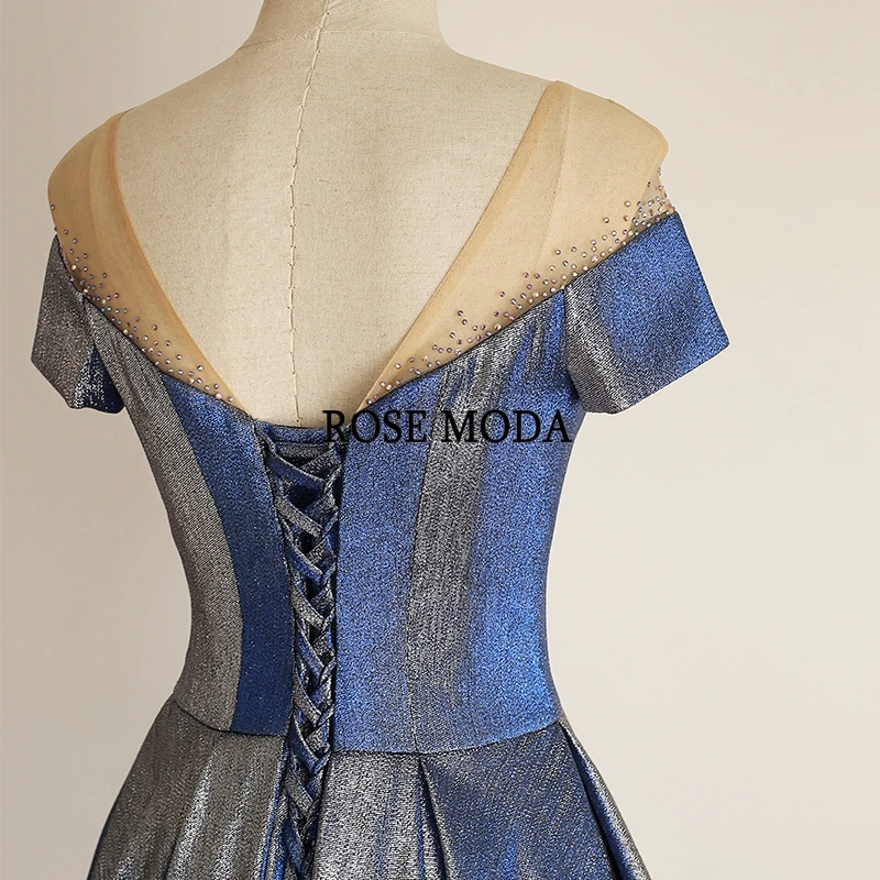 Роза Moda Короткие рукава Синий Короткое платье для выпускного вечера с кристаллами отражающие платья 2019