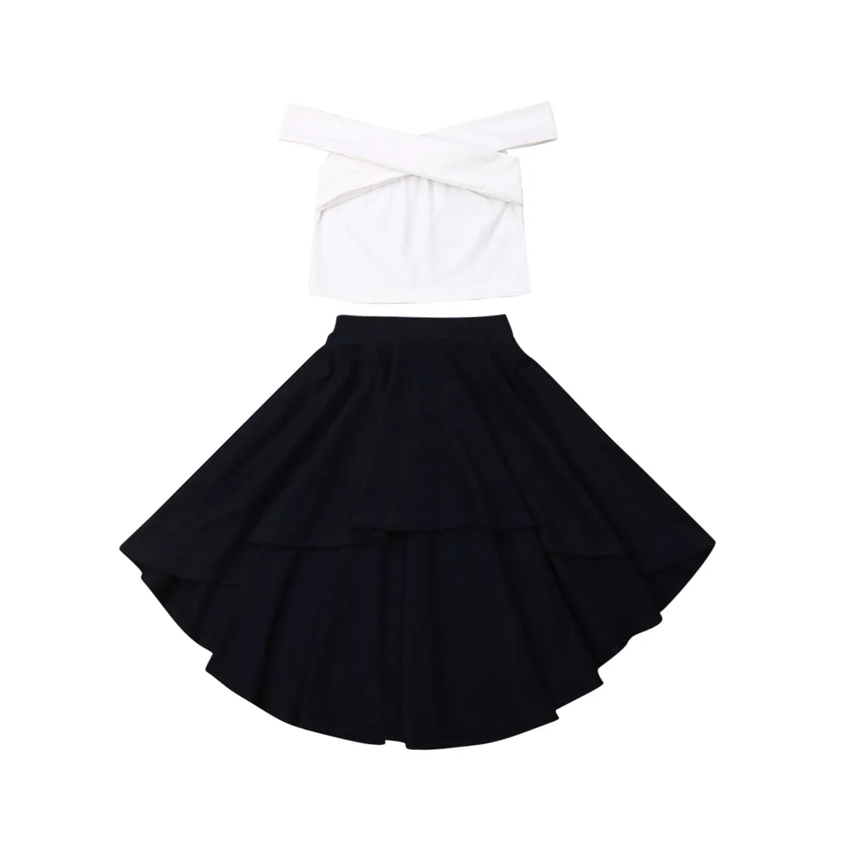 

New 2PCS Kids Baby Girl Off-Shoulder Vest Tops+Skirts Outfit Formal Party Clothes Set