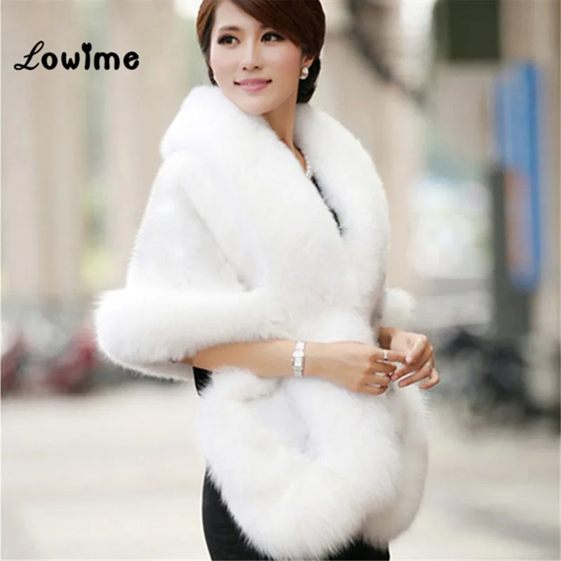 Online Faux Fur Bolero mujer nupcial chal piel chal en Stock boda Bolero de pelo capa Mariag capa envío rápido capa vestido de novia