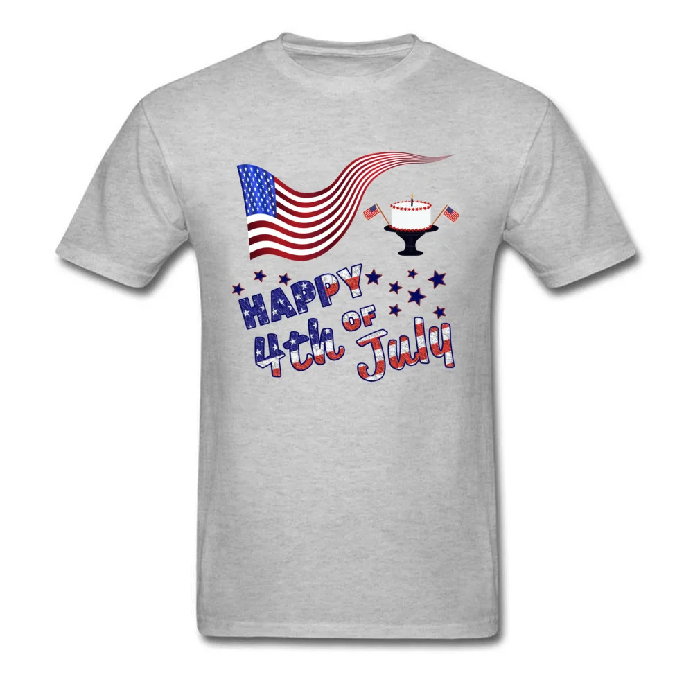 Casual Short Sleeve Tops Shirt VALENTINE DAY O Neck 100% Cotton Young T Shirt Normal Casual Tee-Shirts Graphic Happy 4th of July Flag Cake Independence Day grey