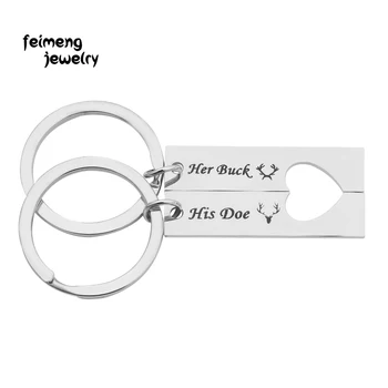 

A pair His Doe Her Buck Couple Keychain Heart Keyring Holder For Women Men Choker Keyring Valentine's Day Gift Jewelry For Lover