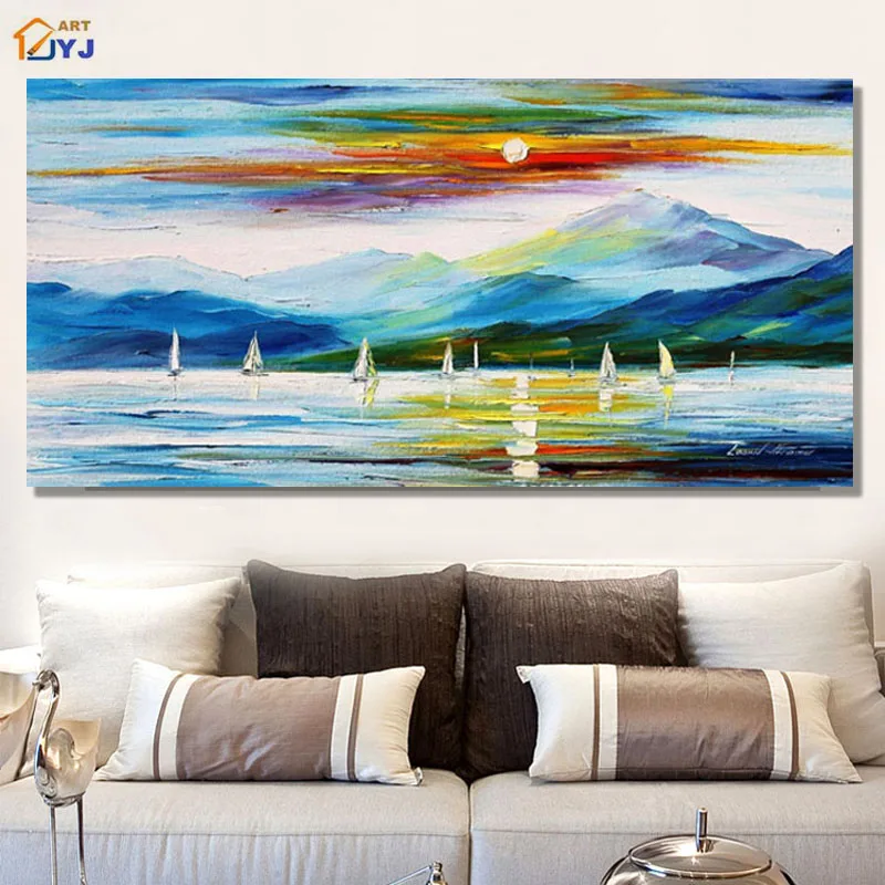 

JYJ ART Quality Sunrise Landscape 100% Hand Painted Modern Abstract Oil Painting Canvas Wall Art Picture Gift No Framed SL049