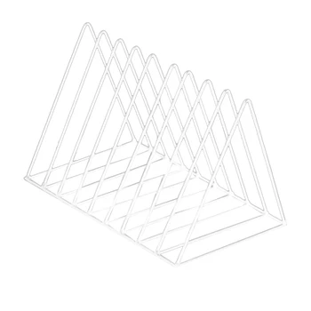 

Triangular Desktop Book Rack Modern Metal Wire Bookshelf Simple Magazine Holder Rack for Home Office(White)