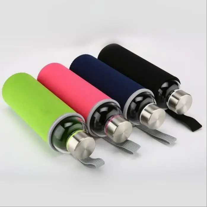 Glass Water Bottle with protective bag Travel Drinkware Portable Bottle Transparent Bottle for Water Tea Glass Sport Bottle