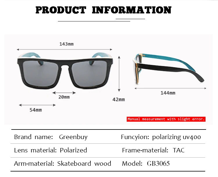 Классическая мода скейтборд солнцезащитные очки модные мужские и женские коробки поляризация TAC LensUV400 ручной работы бамбуковые и деревянные очки